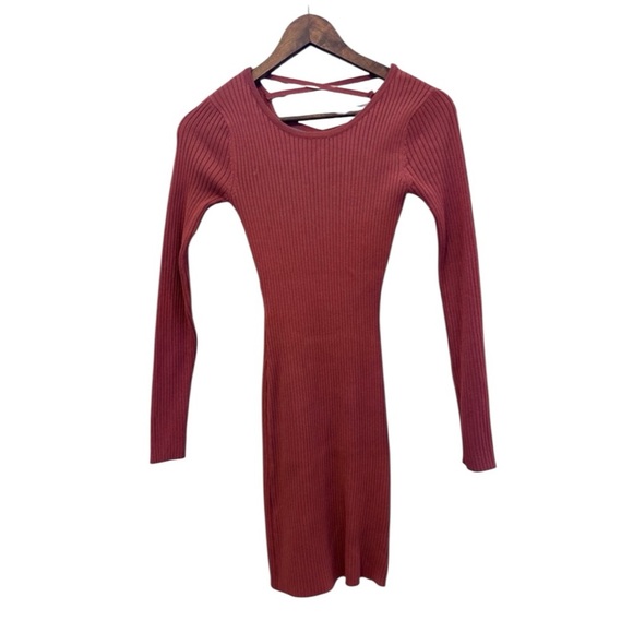 Say What? Stretchy Orange Long Sleeve, Sweater Dress - Picture 9 of 9